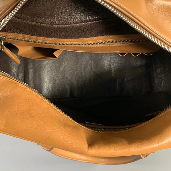 PRADA Tan Cream Color Block Leather Overnight Bags - Picture 12 of 15